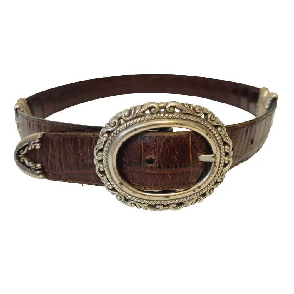 Vtg Brighton Leather Croc Silver Hardware Reversible 4 Opt. Women Belt